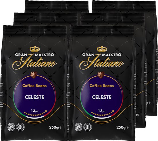 Gran Maestro Italiano - Celeste - Koffiebonen - Bonen voor Espresso en Lungo - Arabica - 6 x 250g