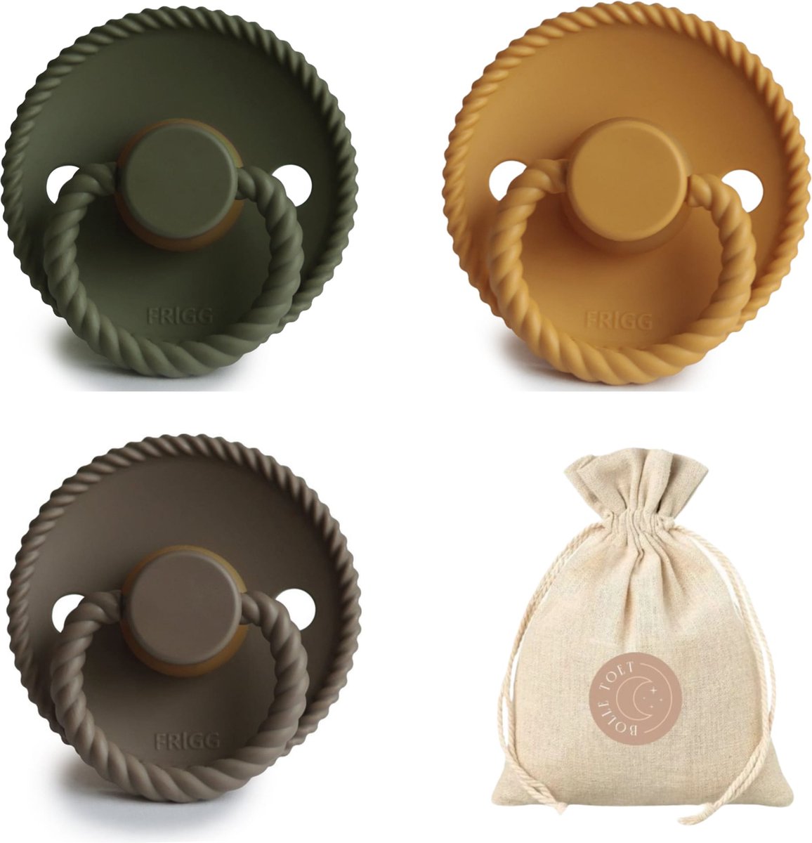 Goedkoopste FRIGG ROPE T1 - Olive, Honey Gold, Portobello Bolletoet speenzakje - 0-6 maanden