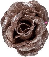 Oud roze roos met glitters op clip 7 cm - kerstversiering