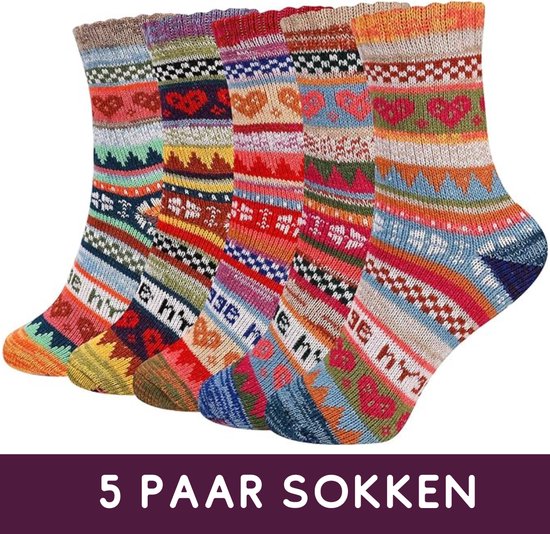 Foto: Winkrs scandinavische hygge sokken set 5 paar maat 36 40 warme noorse wintersokken dames met hartjes tekst en kleurrijke patronen