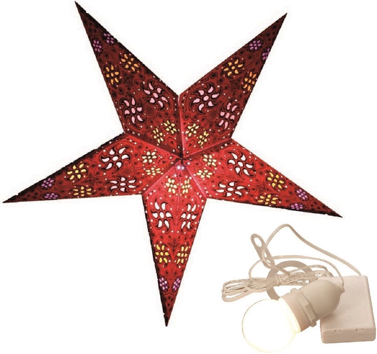 Rode papieren kerstster van 60 cm met verlichting.