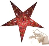 Decoratie kerstster - rood - 60 cm - papier -incl. verlichting - verlichte kerstster