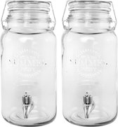 Chaks Drank dispenser/limonadetap - 2x - met tapje - 4 liter - glas - H30 x D20 cm