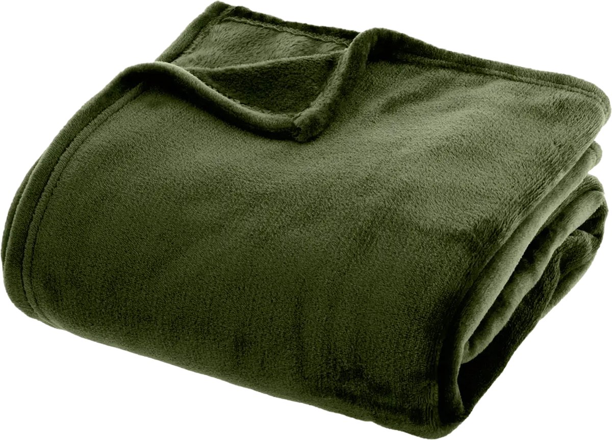 Atmosphera fleece deken/fleeceplaid - donkergroen - 180 x 230 cm - polyester - Molton Bankdeken
