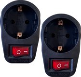 Benson Stopcontact adapter - 2x - zwart - met randaarde en schakelaar - verdeelstekkers