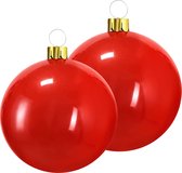 Opblaasbare decoratie kerstballen - mega groot - 2x st - 45 en 65 cm - rood