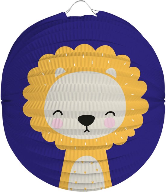 Bol lampion leeuw - blauw - 22 cm - papier - met lampionstokje - 40 cm — afbeelding 2