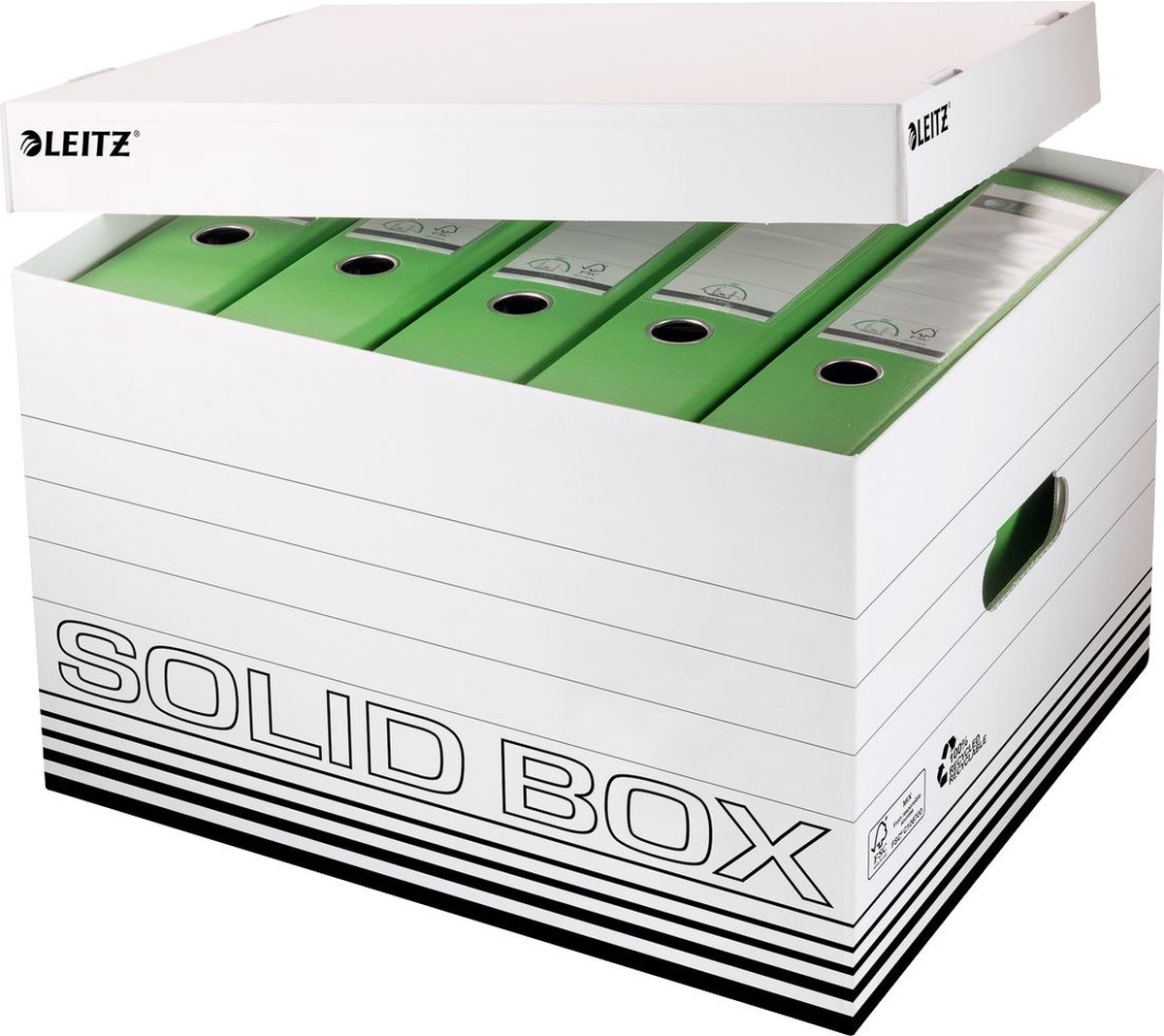 Archiefopbergdozen Solid Box - L 6119 - FSC gerecycled karton - B 346 x D 450 x H 305 mm - wit - 10 stuks - Leitz