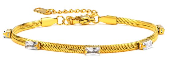 Armband Dames - Zirkonia - RVS - Verstelbaar 16-21 cm - Goudkleurig en Wit