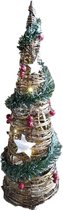 Gerimport LED kegel/piramide kerstboom lamp - rotan - met decoratie - H40 cm