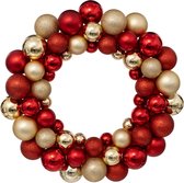 Feeric lights and christmas kerstkrans/deurkrans - kunststof kerstballen - rood/goud - 35 cm