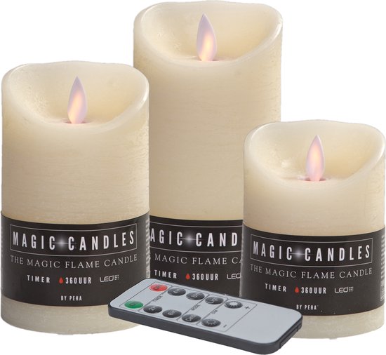 Magic Flame LED kaarsen/stompkaarsen set- 3x -creme -afstandsbediening