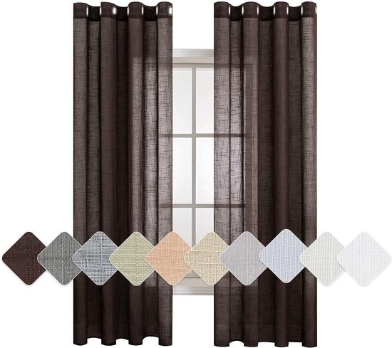 MIULEE Set van 2 voile-gordijnen, met oogjes, transparant linnenlook, gordijn met ogen, voor woonkamer, luchtig, lichtdoorlatend, decoratief gordijn voor de slaapkamer, 140 x 160 cm (b x h), babyroze