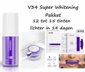 SmileKit - V34 Super Whitening Pakket- Tandenbleekset - Bestaande uit: V34 Colour Corrector Serum, V34 Colour Corrector Poeder & de V34 Colour Corrector Whitening Strips - Witte Tanden - Paarse tandpasta - Teeth Whitening - Hismile - Tanden Bleken
