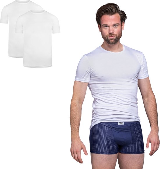 BOXR Underwear - Bamboe T-Shirt Heren - Ronde Hals - Wit - XL - Zijdezacht -Thermo Control - Ondershirt Heren - 2-Pack