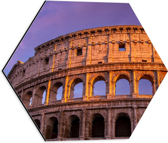 Dibond Hexagon - Colosseum - Rome - Stad - Gebouw - 40x34.8 cm Foto op Hexagon (Met Ophangsysteem)