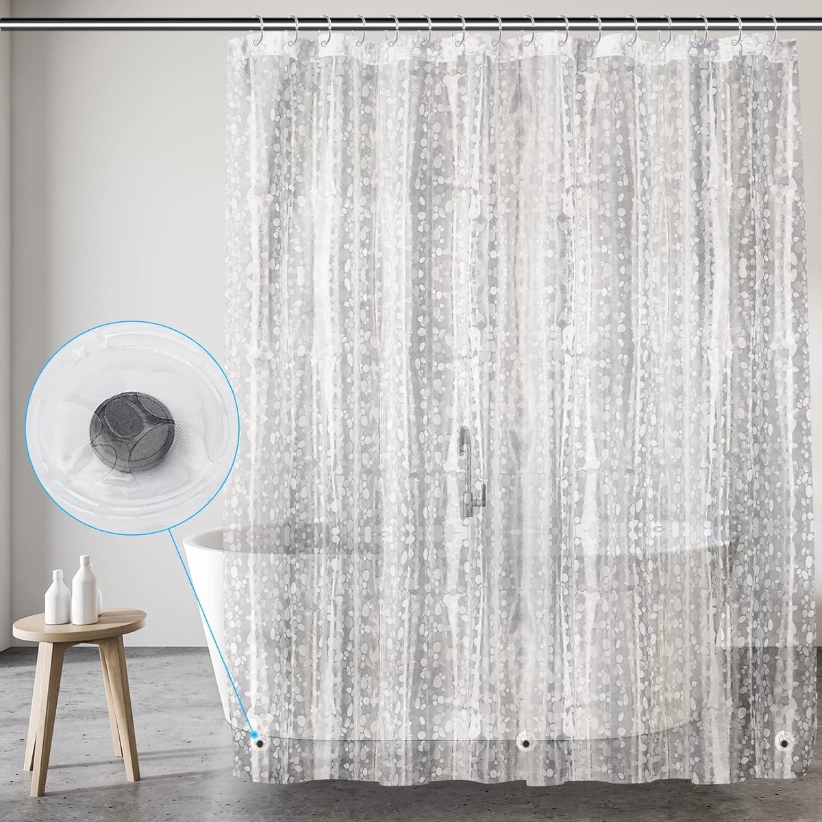 Douchegordijn 240 x 200 met gewichtsmagneet aan de onderkant. Douchegordijn transparant met 16 douchegordijnringen, EVA anti-schimmel waterdichte douchegordijnen voor bad, badgordijn 240 x 200 cm.