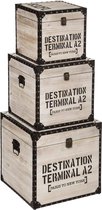 Coffrets de bateau/boîtes de rangement en bois - set Destination Terminal A2 - 3 pièces - qualité lourde - 38cm x 38cm x 38cm