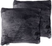 Eleganzzz Sierkussens Flanel Fleece - Dark Grey - Sierkussens 50x50cm - Set van 2 Kussens - 100% Flanel Fleece Voorzijde - 100% Velvet Achterzijde