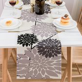 Geometrische tafelloper grijs modern zwart beige tafellinnen vintage luxe abstract dahlia bloem decoratie voor feest bruiloft receptie restaurant decoratie linnen tafelloper Kerstmis 40x140cm