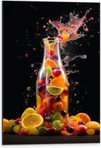 Dibond - Fles - Eten - Fruit - Spetters - Kleuren - 40x60 cm Foto op Aluminium (Met Ophangsysteem)