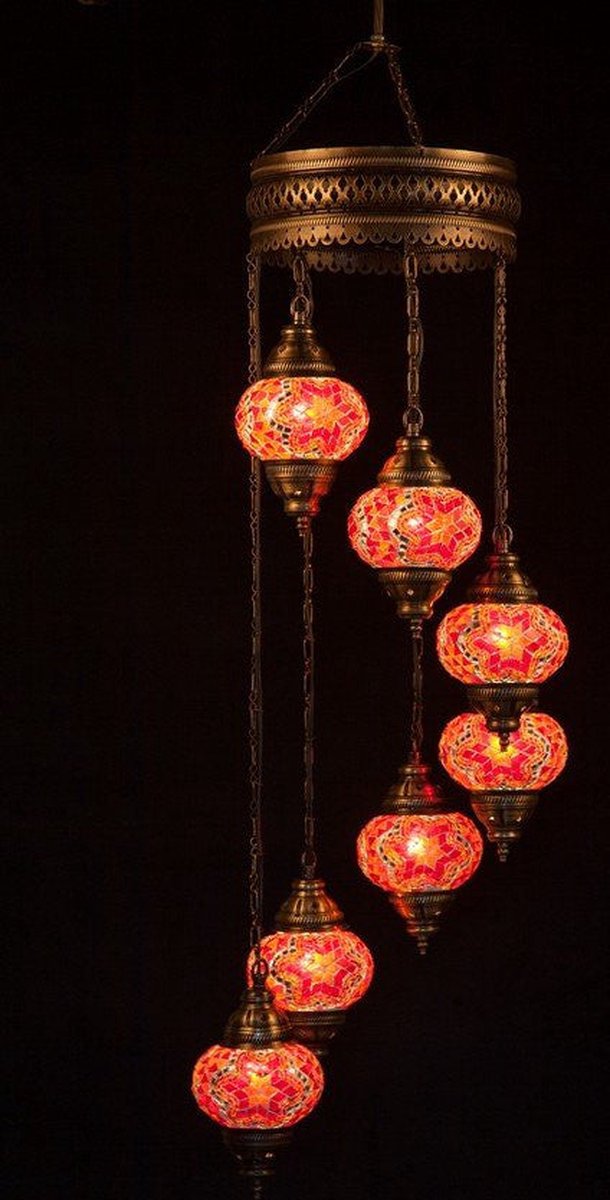 Turkse Lamp Hanglamp Mozaïek Marokkaanse Oosters Lamp Handgemaakt Kroonluchter rood 7 bollen