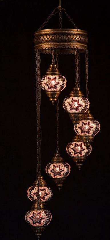 Turkse Lamp Hanglamp Mozaïek Marokkaanse Oosters Lamp Handgemaakt Kroonluchter roos 7 bollen