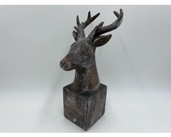 Decoratiebeeld Hert Isaac op sokkel bruin zwart steen maat L 32 x 16 cm | 790285 | Countryfield | Stoer & Sober Woonstijl