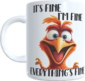 Bedrukte koffie beker it`s fine - alles goed - grappige kip - funny chicken