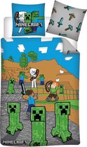 Housse de couette Minecraft - 140 x 200 cm - 100% polyester - taie d'oreiller 63 x 63 cm - double face