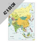 Poster/ affiche Map Azië | 42 x 59 cm | A2 formaat | Kaart met landen en steden | Landkaart | Aardrijkskunde | Aziatische landen | China | Rusland | Indonesië | Engelstalig | Beschrijfbaar | 2 stuks