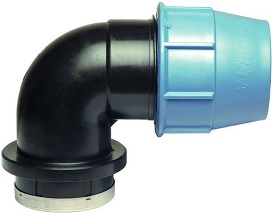 Raccord à pince coudé 90° PE, filetage femelle 25 mm x 1/2''.