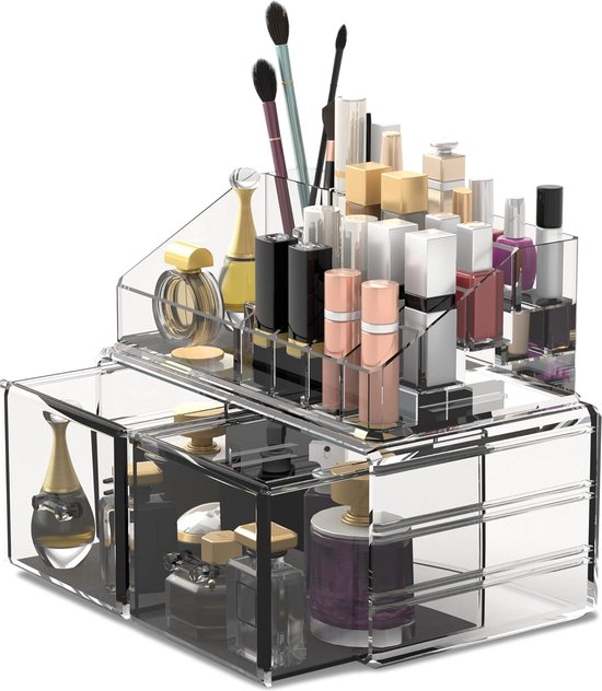 Rangement Maquillage, Organisateur de Cosmétiques avec 2 Tiroirs, Boîte à Bijoux et Support Cosmétique Rangements pour Salle de Bain et Chambre | Leroy Merlin