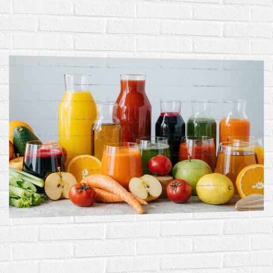 Muursticker - Eten - Fruit - Glazen - Flessen - Kleuren - 105x70 cm Foto op Muursticker