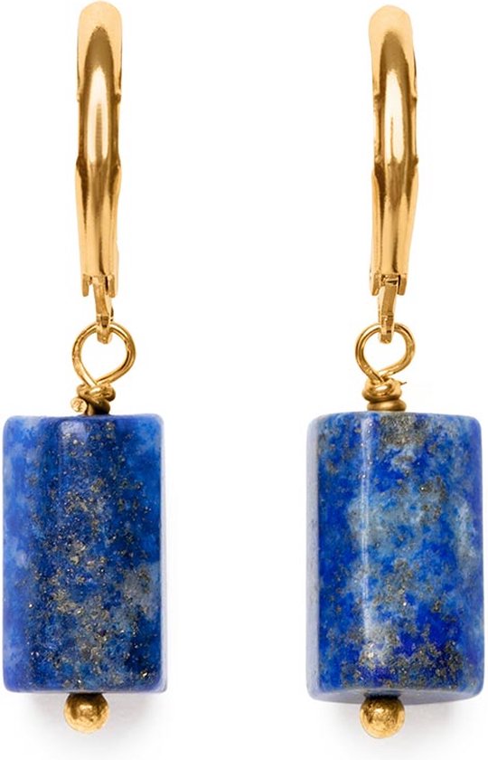 Zentana Lapis Lazuli Oorbellen - Edelsteen Oorhangers - RVS Goudkleurig - Wijsheid