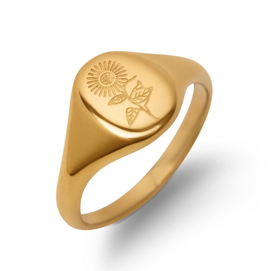 Zentana Zonnebloem Ring - Zegelring 18K Goud Verguld - Bloemenring - 7