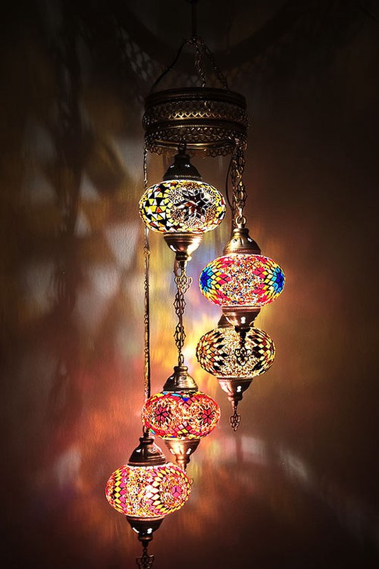 Lampe turque suspension lampe mosaïque marocain oriental Handgemaakt lustre toutes les couleurs 5 ampoules