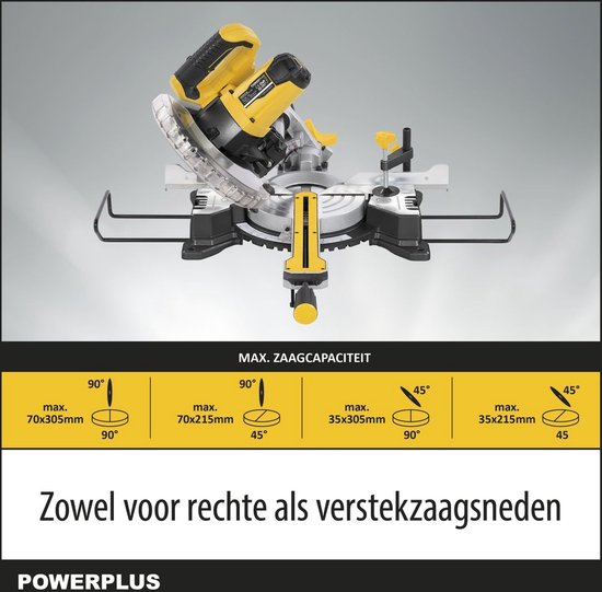 Powerplus elektrische verstekzaag POWX075710S - 1600W telescopische zaagmachine, Ø210mm - recht & verstek - laser - met 1 acc.