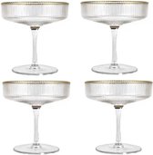 Verres à cocktail - 4 pièces - Transparent avec bord doré - Vacances - Martini - Mojito - Verre à boire - Verres à boire - Esthétique - Noël - Champagne