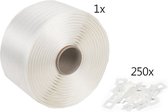 Omsnoeringsband / Polyesterband inclusief 250 stuks bijbehorende kunststof gespen, 12mm x 1100 meter - Wit