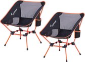 Campingstoel, opvouwbaar, campingstoel, draagbare campingstoel, 150 kg, vouwstoel, ultralight, pakmaat, kleine vouwstoel met kabels, voor picknick, outdoor, wandelen, oranje, 2 stuks