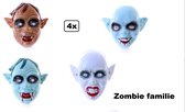 4x Masker zombie Familie assortie - Opa/Vader/moeder/kind masker - Horror griezel Halloween uitdeel part wanddecoratie festival evenement