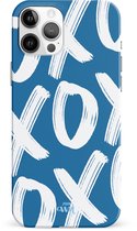 xoxo Wildhearts Can't Talk Now Blue - Single Layer hoesje - Blauw hoesje geschikt voor iPhone 12 Pro - Beschermhoesje case geschikt voor iPhone 12 Pro hoesje blauw - Tekst blauw - wit