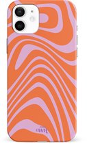 xoxo Wildhearts Boogie Wonderland Orange - Double Layer - Hard case geschikt voor iPhone 12 hoesje - Golven print hoesje oranje - Beschermhoes shockproof case geschikt voor iPhone 12 hoesje - Hoesje met golven print oranje
