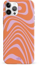 xoxo Wildhearts Boogie Wonderland Orange - Single Layer - Hard case geschikt voor iPhone 12 Pro Max hoesje - Golven print hoesje oranje - Beschermhoes shockproof case geschikt voor iPhone 12 Pro Max hoesje - Hoesje met golven print oranje