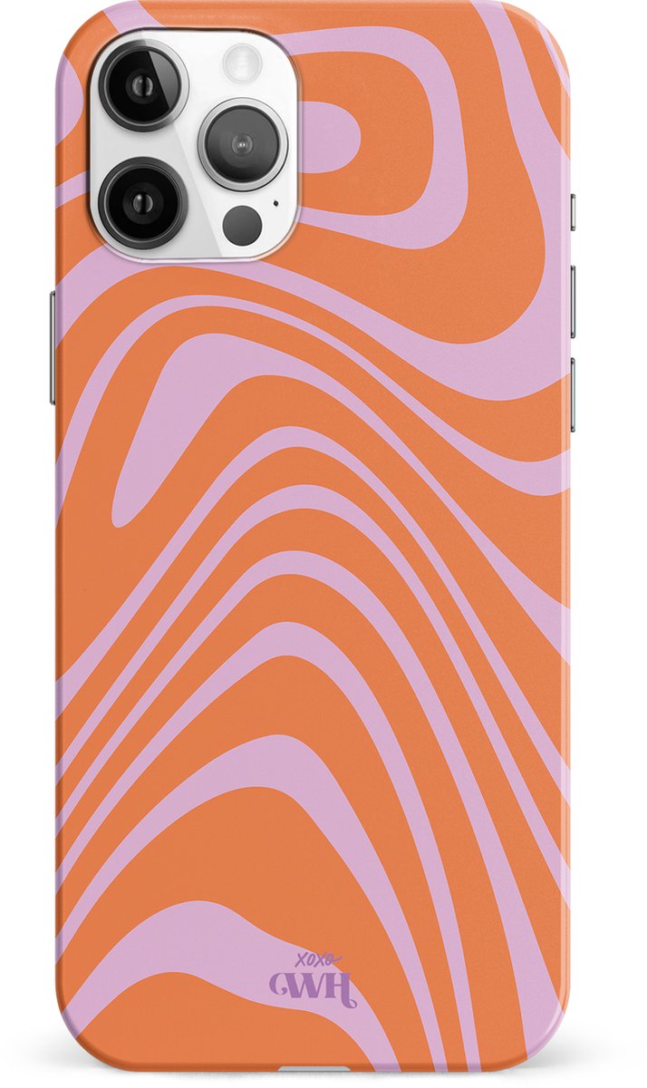 xoxo Wildhearts Boogie Wonderland Orange - Single Layer - Hard case geschikt voor iPhone 12 Pro Max hoesje - Golven print hoesje oranje - Beschermhoes shockproof case geschikt voor iPhone 12 Pro Max hoesje - Hoesje met golven print oranje