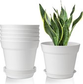 Kunststof bloempot met onderzetter, 19 cm, set van 6 kunststof bloempotten,kruidenpotten met meerdere afvoergaten, ronde plantenpot voor binnen en balkon, voor vetplanten, cactussen, wit