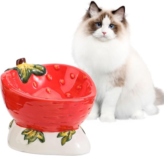 GUUSII HOME Kattenvoerstation Verhoogde kattenvoerbak Verhoogde kat Ergonomische kattenbak Verhoogde keramische kom Kattenbak Verhoogde Kattenvoerbak Kattenhout Keramiek