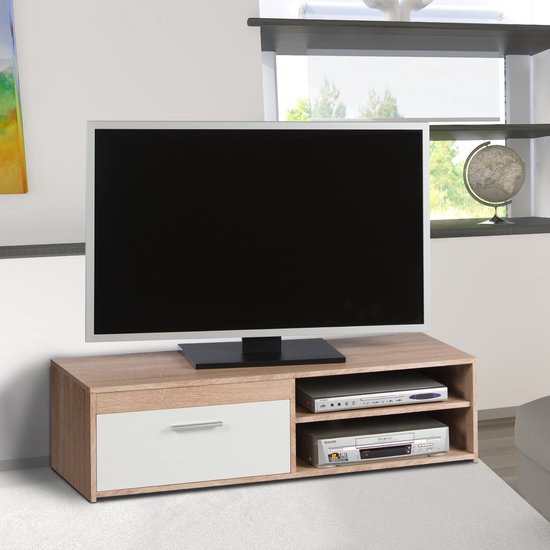 Meuble tv Gamba 120cm avec 1 porte - chêne/blanc - Emob - Armoires de salon - Brun - Panneaux de particules - Armoires de salon