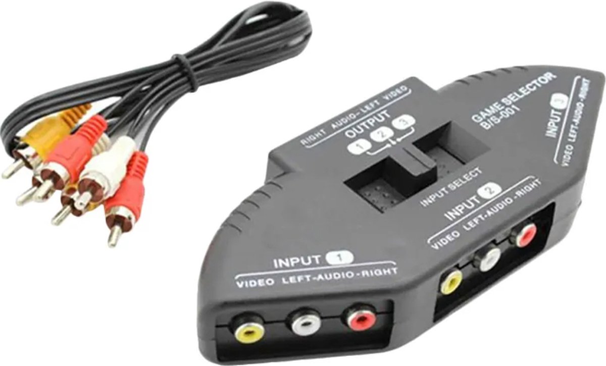 WiseGoods RCA Kabel Splitter 3 Poorten - Tulp Composiet AV Switch - Met Verlengkabel - Geschikt Voor XBOX of PS2 - Videogame